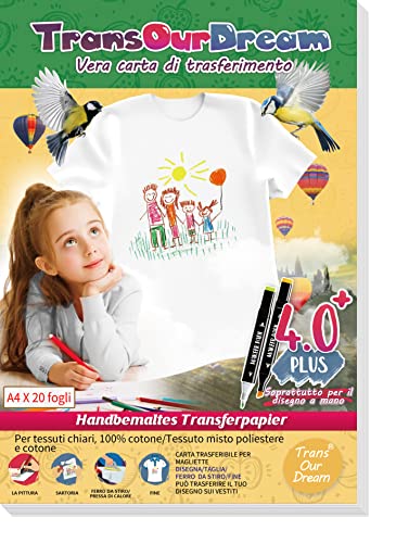 TransOurDream A4X20 Transferpapier für Malerei/Zeichnungen, für helle Stoffe, Weiß von TransOurDream