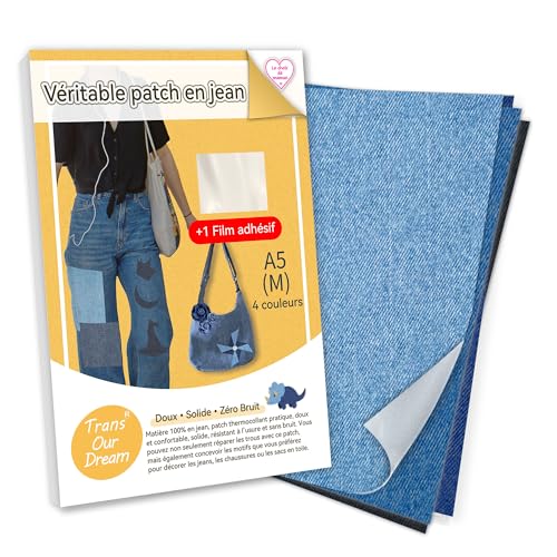 TransOurDream Echter Aufnäher Jeans zum Aufbügeln, A5 (14,8 cm x 21 cm) * 4 Bögen, 4 Farben (blau und schwarz), zum Aufbügeln, starker Kleber, Dekoration, Reparatur von Kleidung, FR-M-4 von TransOurDream