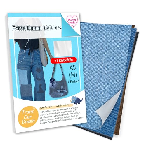 TransOurDream Hochwertige Qualität Jean-Flicken zum Aufbügeln für Innen und Außen 100% Denim Verschiedene Blautöne Khaki,weiss und schwarz Reparatur-Dekorationsset 7 Stück Größe M (A5) (D-MixM-7) von TransOurDream