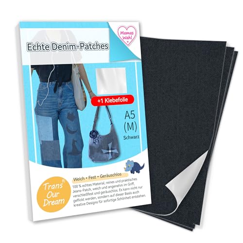 TransOurDream Jeans-Flicken zum Aufbügeln für Innen und Außen 100% Denim Schwarzfarbe Reparatur-Dekorationsset 4 Stück Größe M=A5 (14.8cmX21cm) (D-BlackM) von TransOurDream