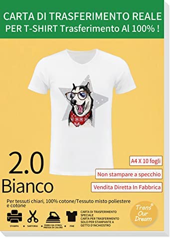 TransOurDream Transferpapier für Tintenstrahldrucker, Bügelpapier für helle Stoffe, nicht spiegeldruckend, Blätter DIN A4X10, Papier für helle T-Shirts (I-2-5.0-10) von TransOurDream