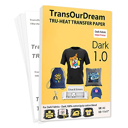 TransOurDream Tru-Transfer Transferpapier – 10 Blatt A3 Inkjet-Tintenstrahldrucker Transferpapier für dunkle T-Shirts, Stoffe, keine Risse, kein Abblättern, Hüte, Taschen, Kissenbezüge (TRANS-09) von TransOurDream