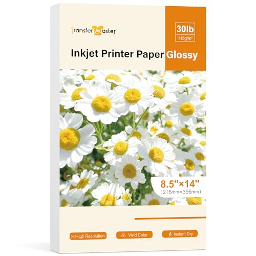 Transfer Master Glänzendes Tintenstrahldrucker-Papier, legale Größe 21,6 x 35,6 cm, 13,6 kg, für Tintenstrahldrucker, Farbstofftinte für Broschüren-Flyer, 40 Blatt, 115 g/m² Transfer Master Glänzendes Tintenstrahldrucker-Papier, legale Größe 21,6 x 35,6 cm, 13,6 kg, für Tintenstrahldrucker, Farbstofftinte für Broschüren-Flyer, 40 Blatt, 115 g/m² von Transfer Master