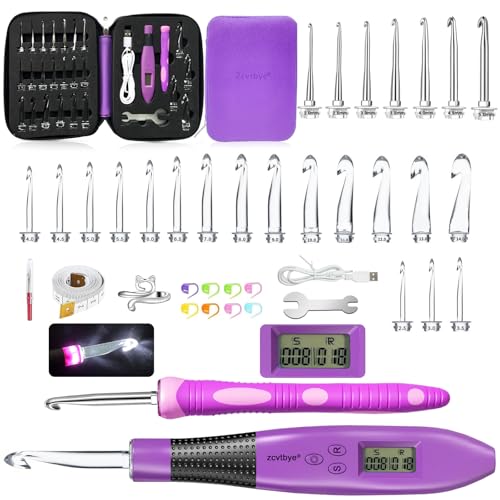 24-in-1 Ergonomisches Häkelnadel-Set mit LED-Licht & Maschenzähler - 2,0-14,0 mm austauschbare Hakenköpfe aus Metall und Kunststoff, Garnnadeln, Maschenmarkierer, Lineal, Fingerhut & Aufbewahrungsbox 24-in-1 Ergonomisches Häkelnadel-Set mit LED-Licht & Maschenzähler - 2,0-14,0 mm austauschbare Hakenköpfe aus Metall und Kunststoff, Garnnadeln, Maschenmarkierer, Lineal, Fingerhut & Aufbewahrungsbox von Transplant