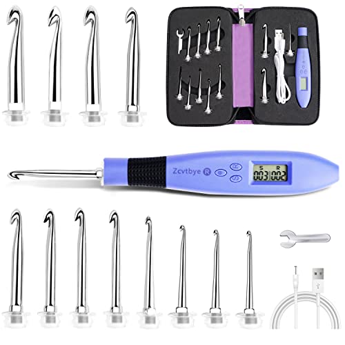 LED-Häkelnadel-Set, 12-in-1 wiederaufladbare beleuchtete Häkelnadel-Set, mit kleinem Schraubenschlüssel, Reise-Reißverschluss-Etui (austauschbare Häkelkopf-Größen 2,0–8 mm) von Transplant