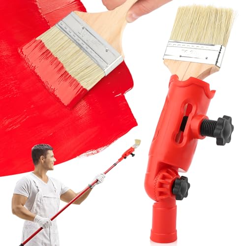 Multi-Winkel-Pinselverlängerung mit 1 Pinsel, Verlängerungsstangenbefestigungshalter für Pinsel, Roller, Schaber, Farbkantenwerkzeug für hohe Decken, Wände, Zierleisten, Ecken (Farbe: Rot) von Trasylph
