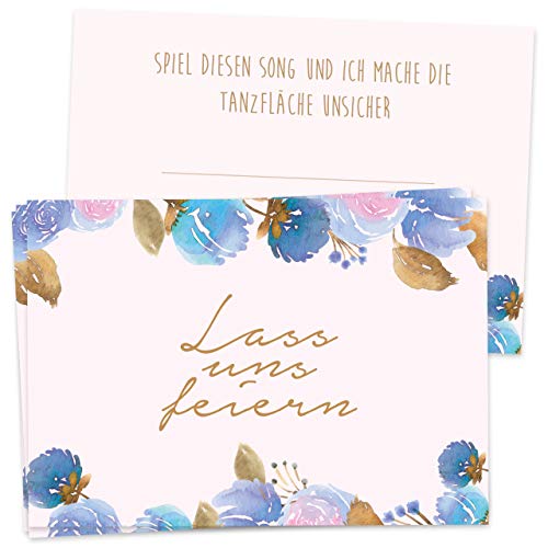 50 Musikwunschkarten für Hochzeit/Geburtstag FlowerGlam DIN A7 300g/m2 Papier Musikwunsch DJ Karte von Trau-Dich-Fee