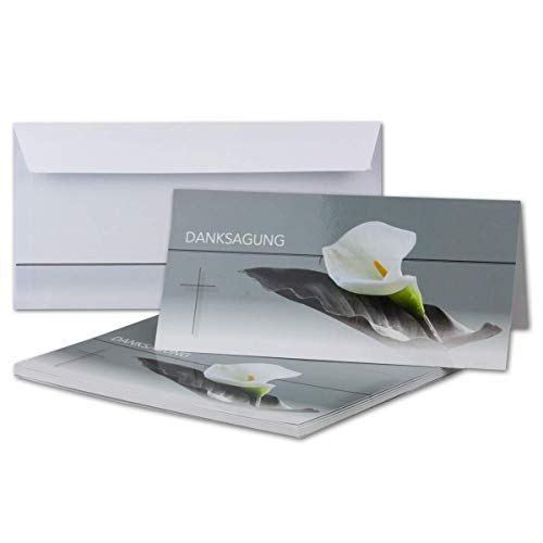 100 x Trauer-Set - Danksagungs-Trauer-Doppelkarten mit Umschlägen DIN Lang 21 x 19,8 cm - Hochglanz - Serie: Calla von Trauer Papiere by GUSTAV NEUSER