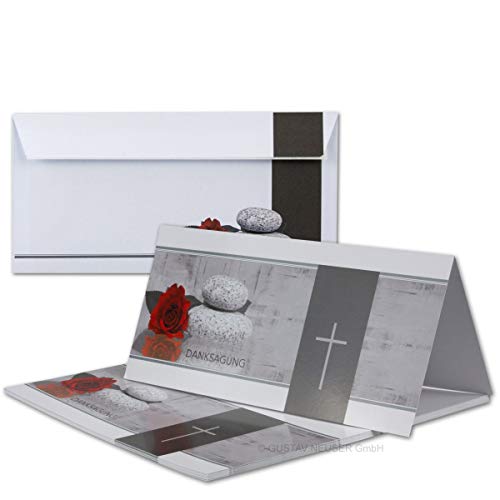100 x Trauer-Set - Danksagungs-Trauer-Doppelkarten mit Umschlägen DIN Lang 21 x 19,8 cm - Hochglanz - Serie: Mathilde von Trauer Papiere by GUSTAV NEUSER