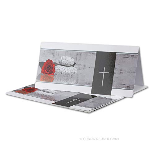 100x Danksagungskarten Trauer DIN LANG - Doppelkarten aufklappbar - Trauerkarten mit Motiv Rose Stein Trauerkreuz - würdevolle Dankeskarte 100x Danksagungskarten Trauer DIN LANG - Doppelkarten aufklappbar - Trauerkarten mit Motiv Rose Stein Trauerkreuz - würdevolle Dankeskarte von Trauer Papiere by GUSTAV NEUSER