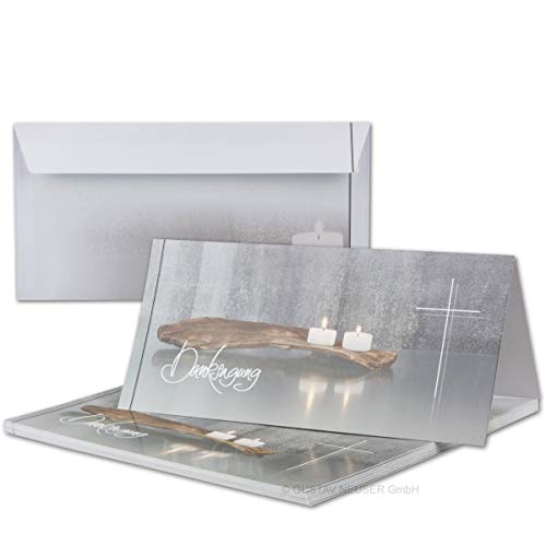 150 x Trauer-Set - Danksagungs-Trauer-Doppelkarten mit Umschlägen DIN Lang 21 x 19,8 cm - Hochglanz - Serie: Bianca von Trauer Papiere by GUSTAV NEUSER