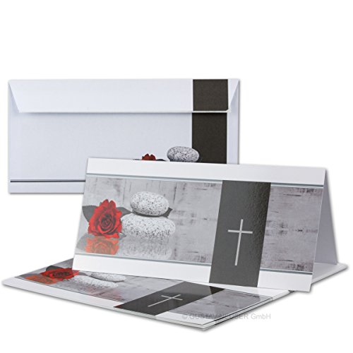 40x Trauerkarten Set mit Umschlägen DIN LANG - Motiv Rose Stein Trauerkreuz - Danksagungskarten Trauer Ohne Fenster - würdevolle Doppelkarten 40x Trauerkarten Set mit Umschlägen DIN LANG - Motiv Rose Stein Trauerkreuz - Danksagungskarten Trauer Ohne Fenster - würdevolle Doppelkarten von Trauer Papiere by GUSTAV NEUSER