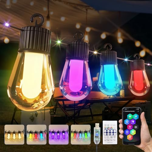 Traumheim 15M LED Lichterkette Außen Bunt Strom mit Timer, 20 RGB S14 Glühbirne, 100+ Modus und Timer, für Outdoor Wasserdicht Terrasse, Halloween, Party, Hochzeit, Garten, Balkon (USB) von Traumheim