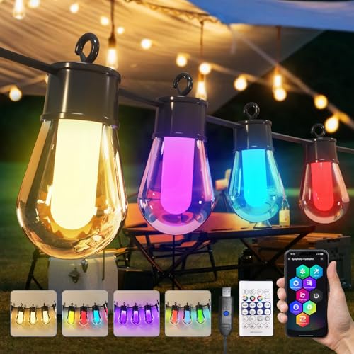 15M LED Lichterkette Außen Bunt Strom 20 RGB S14 Glühbirne,Smart App mit 99+ Modi und Timer, für Outdoor Wasserdicht Terrasse, Hinterhof, Party, Hochzeit, Garten, Balkon （USB） von Traumheim
