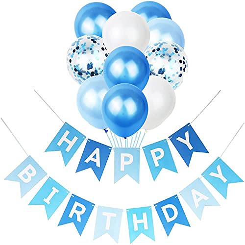 Travelfreely Happy Birthday Banner Set Blaue Party Dekorationen Kit Konfetti Ballons für Jedes Alter Geburtstag Party Dekorationen von Travelfreely