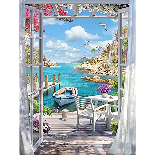 Trayosin 5D Diamond Painting Erwachsene Diamant Painting Bilder Daiments Painting Mit Zubehör Landschaft Diamond Art Painting Bilder Für Indie Aesthetic Room Decor (Meereslandschaft,50x70cm) von Trayosin