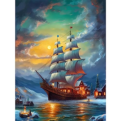 5D Diamond Painting Set mit Diamond Painting Zubehör für Erwachsene,Diamant Painting Bilder Full Drill,Kreuzstich Stickbilder Bilder für Wohnzimmer Büro Und Eingang Dekoration (30x40cm,Schiff) von Trayosin