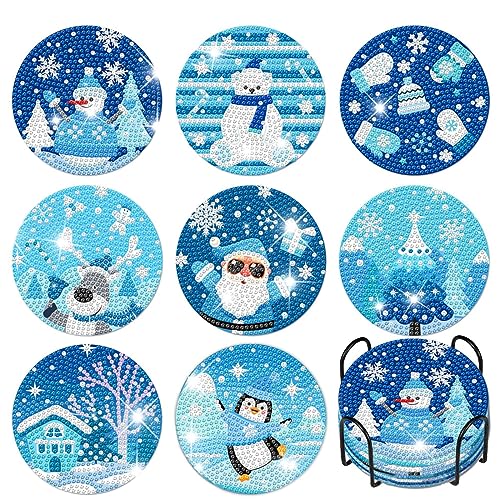 8 Stück Diamond Painting Untersetzer, DIY Weihnachts-Schneemann Schneeflocke Diamant Malerei Untersetzer mit Halter, Wiederverwendbare Küchen Tassenuntersetzer Weihnachten Geschenk 8 Stück Diamond Painting Untersetzer, DIY Weihnachts-Schneemann Schneeflocke Diamant Malerei Untersetzer mit Halter, Wiederverwendbare Küchen Tassenuntersetzer Weihnachten Geschenk von Trayosin