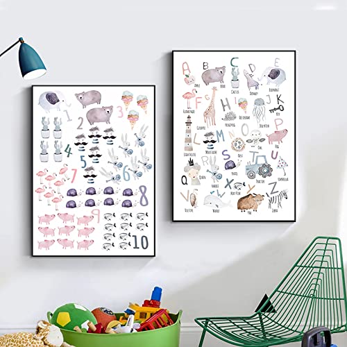 ABC Poster Kinderzimmer Alphabet Tierposter - Kinderposter Lernposter ABC und Zahlen von 1 bis 10 Weihnachtsdeko - Bilder Mädchen Junge Baby Tiere (30x40cm) von Trayosin