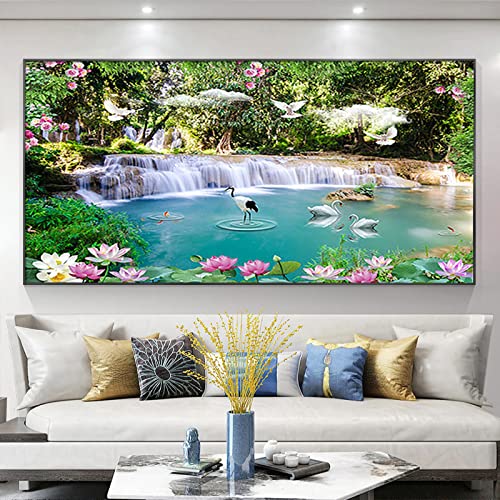 Diamant Painting Bilder Schwan Wasserfall Natur Diamond Painting Erwachsene Groß xxl mit Diamond Painting Zubehör Full Drill Diamont Painting Als Geschsenk Und Wanddekoration Zu Hause (100x40cm) von Trayosin