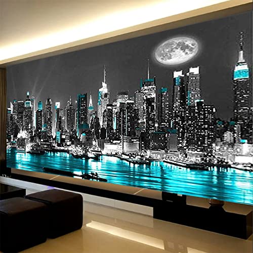 Diamond Painting Bilder Set Erwachsene Nachtansicht der Stadt 5D Diamant Painting Bilder Erwachsene mit Diamond Painting Zubehör,Groß XXL Bilder Für Schlafzimmer Wohnzimmer Dekoration (100x40cm) von Trayosin