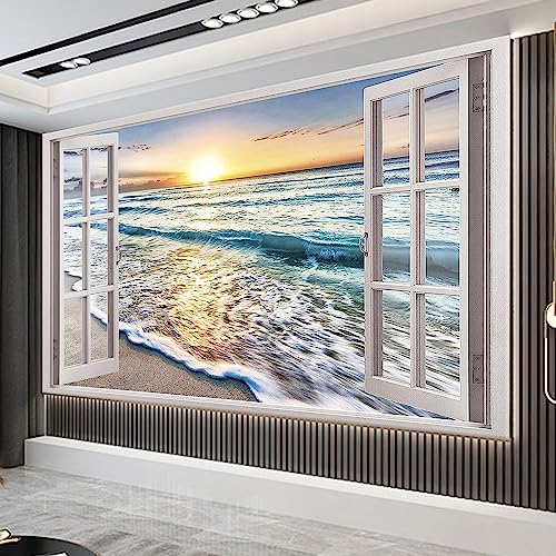 Trayosin Diamond Painting Fenster Strand Full Drill Diamond Painting Kits 5D Diamant Painting Bilder für Erwachsene DIY 5D Diamant Malerei für Wohnzimmer Büro Wand Dekoration Geschenk (100x70cm) von Trayosin