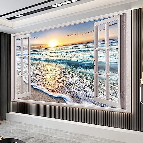 Trayosin Diamond Painting Fenster Strand Full Drill Kit 5D Diamant Bilder für Erwachsene DIY Malerei für Wohnzimmer Büro Wand Dekoration Geschenk (120x80cm) von Trayosin