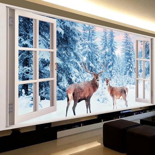 Trayosin Diamond Painting Schneelandschaft Hirsch, 5D Diamant Painting Bilder DIY Diamond Painting Erwachsene Groß Landschaft für Wohnzimmer Schlafzimmer Wanddekoration (100x40cm) von Trayosin