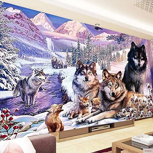 Trayosin Diamond Painting Wolf im Schnee DIY 5D Diamant Malerei Kits für Erwachsene Wölfe Familie Full Drill für Erwachsene für Home Wand Dekoration (90 * 60cm) von Trayosin