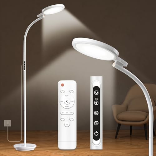 3-in-1 Tageslichtlampe Lichttherapie, Runder Boden Tageslichtlampe Stehlampe, SAD Sonnenlicht Lampe Therapie mit Fernbedienung & Touch Control & Verstellbaren Schwanenhals für Lesen/Büro/Haus (Weiß) 3-in-1 Tageslichtlampe Lichttherapie, Runder Boden Tageslichtlampe Stehlampe, SAD Sonnenlicht Lampe Therapie mit Fernbedienung & Touch Control & Verstellbaren Schwanenhals für Lesen/Büro/Haus (Weiß) von Trayvespace