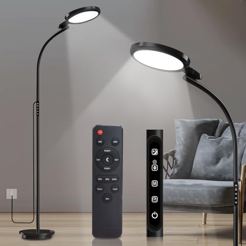 Tageslichtlampe Lichttherapie, Runder Boden Tageslichtlampe Stehlampe, SAD Sonnenlicht Lampe Therapie mit Fernbedienung & Touch Control & Verstellbaren Schwanenhals für Lesen/Büro/Haus (Schwarze) Tageslichtlampe Lichttherapie, Runder Boden Tageslichtlampe Stehlampe, SAD Sonnenlicht Lampe Therapie mit Fernbedienung & Touch Control & Verstellbaren Schwanenhals für Lesen/Büro/Haus (Schwarze) von Trayvespace