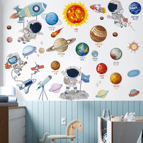 Wand Deko Schlafzimmer Modern Wandtattoo - Weltraum Wandaufkleber Planeten Sonnensystem Astronaut Wandsticker für Kinderzimmer Jungenzimmer 0218 Wand Deko Schlafzimmer Modern Wandtattoo - Weltraum Wandaufkleber Planeten Sonnensystem Astronaut Wandsticker für Kinderzimmer Jungenzimmer 0218 von Traziewell