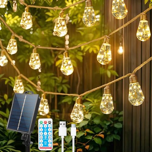 Trdlpyn Solar Lichterkette Aussen Warmweiß, 10M LED Solar Lichterkette Außen mit 40 Glühbirnen, Vintage Hanfseil lichterkette Deko für Gärten,Terrasse, Partys Trdlpyn Solar Lichterkette Aussen Warmweiß, 10M LED Solar Lichterkette Außen mit 40 Glühbirnen, Vintage Hanfseil lichterkette Deko für Gärten,Terrasse, Partys von Trdlpyn