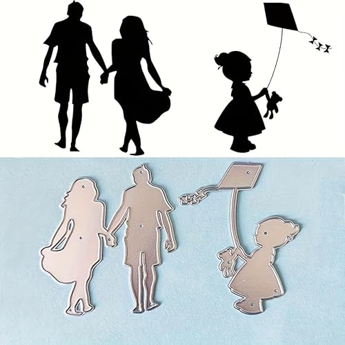 Trdxxx Familien-Stanzformen für Kartenherstellung, Vater und Mutter, Drachen fliegende Mädchen, Metall-Stanzform, Scrapbooking-Stanzformen, DIY geätzte Prägeschablone zum Basteln von Trdxxx