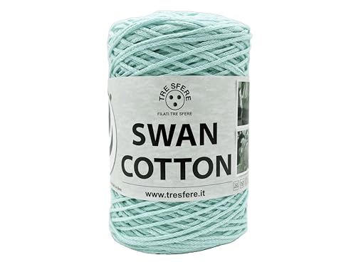 SWAN COTTON (2523 - Mintgrün), Garn für Taschen, Hüte, Körbe, Unterteller, Clutch Zusammensetzung 70% recycelte Baumwolle 30% Polyester, Spule 250 Gramm 250 Meter von Tre Sfere