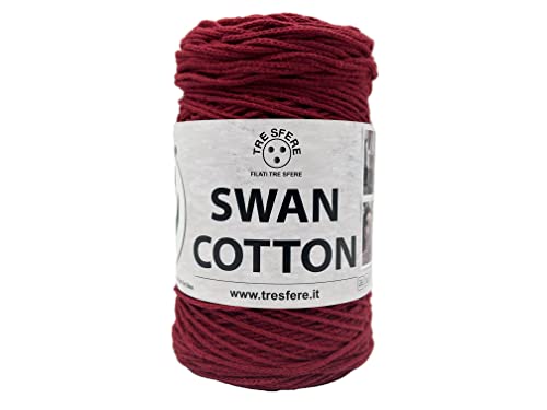 SWAN COTTON Lanyard (7030 - Amarant), Garn für Taschen, Hüte, Körbe, Unterteller, Clutch, Zusammensetzung: 70% recycelte Baumwolle, 30% Polyester, Spule 250 Gramm, 250 m von Tre Sfere