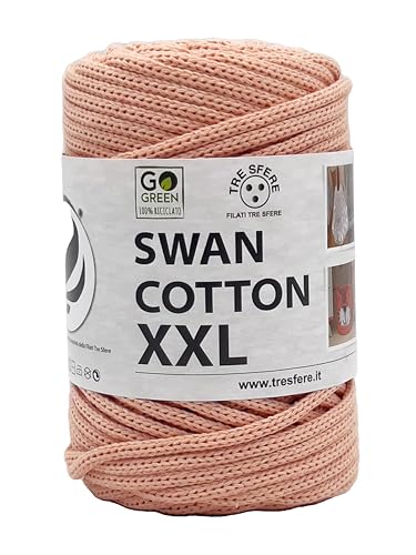 SWAN COTTON XXL (2532 - Aprikose), Garn für Taschen, Hüte, Körbe, Unterteller, Clutch, Zusammensetzung: 70% recycelte Baumwolle, 30% Polyester, Spule 250 Gramm, 65 Meter von Tre Sfere