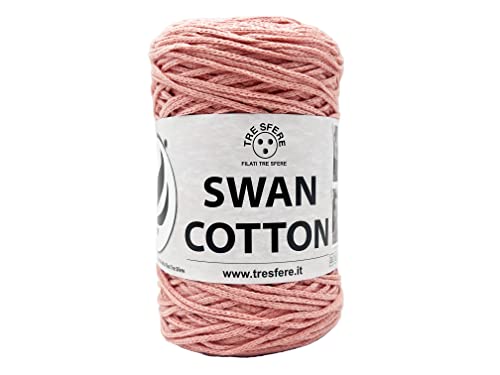 SWAN Cotton Lanyard (7027 - Rosa), Garn für Taschen, Hüte, Körbe, Unterteller, Clutch, Zusammensetzung: 70% recycelte Baumwolle, 30% Polyester, Spule 250 Gramm, 250 m von Tre Sfere