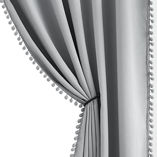 Graue Verdunkelungsvorhänge mit niedlichem Pompon-Besatz, Vorhänge für Jungen und Mädchen, 137.2 cm, thermisch isoliert, Fensterbehandlungen, Bleistiftfalten, 127 cm breit, 2 Stück Graue Verdunkelungsvorhänge mit niedlichem Pompon-Besatz, Vorhänge für Jungen und Mädchen, 137.2 cm, thermisch isoliert, Fensterbehandlungen, Bleistiftfalten, 127 cm breit, 2 Stück von Treatmentex