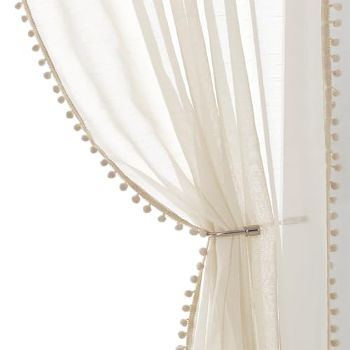 Treatmentex Transparente Vorhänge mit Pompons für Wohnzimmer, Stangentasche, natürliche Dekoration für Fenster, Vorhänge für Kinderzimmer, Voile-Vorhänge, 140 x 175 cm, 2 Paneele Treatmentex Transparente Vorhänge mit Pompons für Wohnzimmer, Stangentasche, natürliche Dekoration für Fenster, Vorhänge für Kinderzimmer, Voile-Vorhänge, 140 x 175 cm, 2 Paneele von Treatmentex