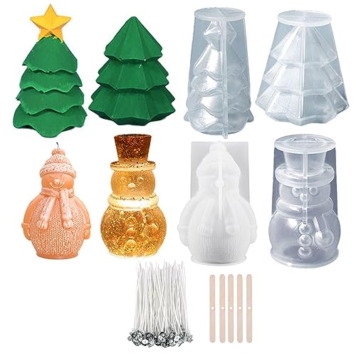 Treedix Schneemann-Weihnachtsbaum-Harzformen, Silikon, 3D-Weihnachtskerzenherstellung, Formen für Epoxidharz, Kerzenherstellung, Heimgarten, Ornamente, Weihnachtsdekoration, DIY-Geschenke, Basteln (4 von Treedix