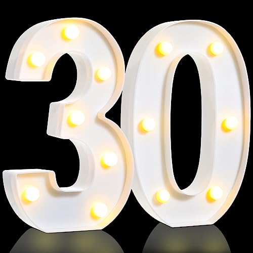 Treela Dekorative LED-Zahlen, beleuchtetes Zahlenschild für Nacht-Party-Dekorationen, Happy Birthday, LED-Schild, Hintergrund, Jahrestag, Party, Bar, Wanddekoration (weiß, 30. Geburtstag) von Treela