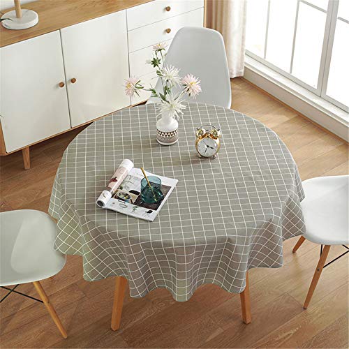 Runde Tischdecke Abwaschbar Baumwolle Leinen Tischtuch, Treer Staubdicht Pflegeleicht Einfache Geometrie Tischdecken Nordischen Stil für Home Küche Party Tischdecke Decor (Grau,Durchmesser 150cm) von Treer-shop