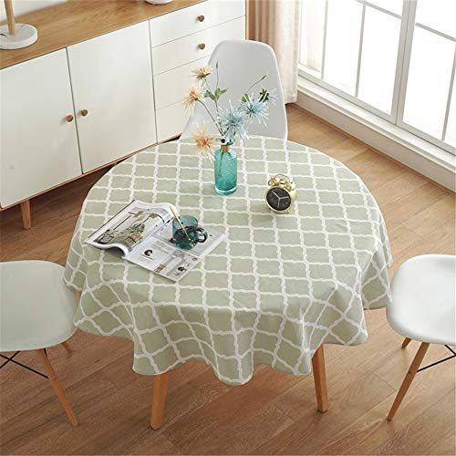 Runde Tischdecke Abwaschbar Baumwolle Leinen Tischtuch, Treer Staubdicht Pflegeleicht Einfache Geometrie Tischdecken Nordischen Stil für Home Küche Party Tischdecke Decor (Grün,Durchmesser 100cm) von Treer-shop