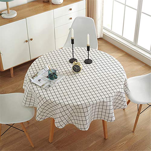 Runde Tischdecke Abwaschbar Baumwolle Leinen Tischtuch, Treer Staubdicht Pflegeleicht Einfache Geometrie Tischdecken Nordischen Stil für Home Küche Party Tischdecke Decor (Weiß,Durchmesser 100cm) von Treer-shop