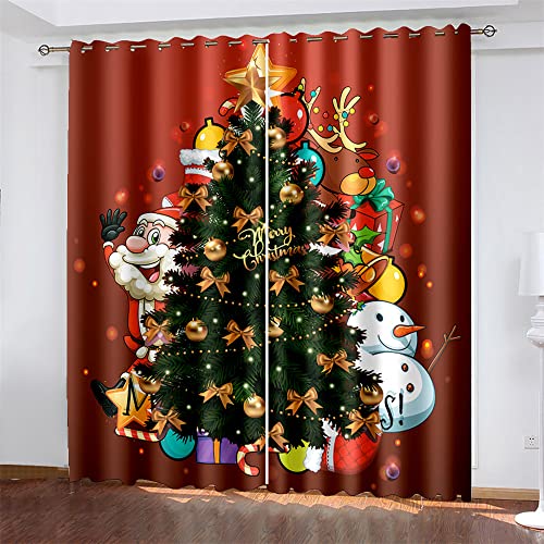 Schiebevorhänge Blickdicht mit Ösen, Treer 3D-Weihnachtsbaum Gardinen 2er Set Vorhänge-Set Verdunkelungsvorhänge für Wohnzimmer Schlafzimmer Kinderzimmer (Karikatur,W168xL183) von Treer-shop