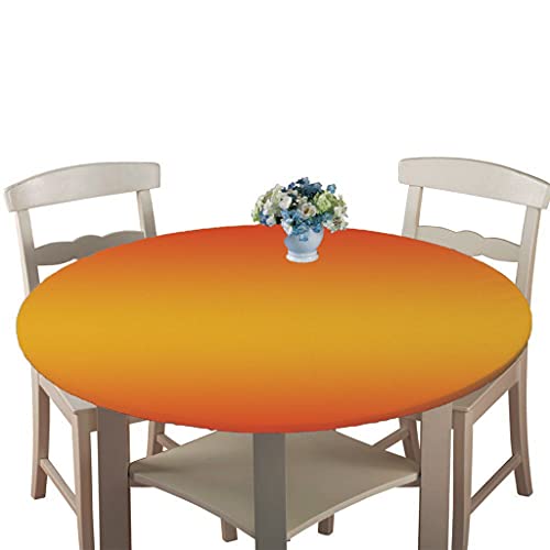Tischdecke Runde mit Elastisch Kante, Treer Wasserdicht Antifouling Polyester Abwaschbar Tischtuch 3D Einfarbig Drucken Rund Tischdecken für Küche Esszimmer Garten (Orange,Durchmesser 180cm) von Treer-shop