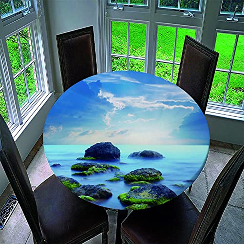 Tischdecke Runde mit Elastisch Kante, Treer Wasserdicht Antifouling Polyester Abwaschbar Tischtuch 3D Ozean Drucken Rund Tischdecken für Küche Esszimmer Garten (Inseln,Durchmesser 150cm) von Treer-shop