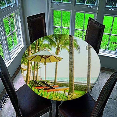 Tischdecke Runde mit Elastisch Kante, Treer Wasserdicht Antifouling Polyester Abwaschbar Tischtuch 3D Ozean Drucken Rund Tischdecken für Küche Esszimmer Garten (Liege,Durchmesser 90cm) von Treer-shop