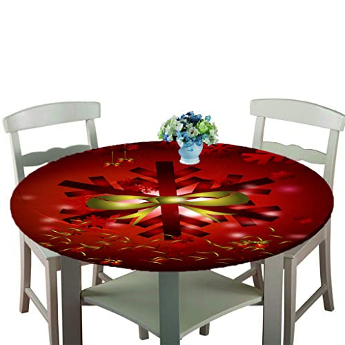 Treer Weihnachtstischdecke Runde Tischdecke Abwaschbar, 100% Polyester Outdoor Tischdecken Antifouling Wasserdicht Lotuseffekt Tischdecke Weihnachten Home Küche Party (Bandschleife,120cm) von Treer-shop